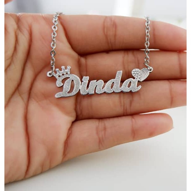 Kalung nama grafir titanium wanita anti karat necklace custom lapis emas aksesoris fashion korea