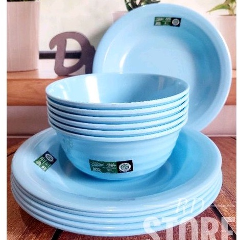 SET 12.PCS ISI 6.PIRING MAKAN 6.MANGKOK SAYUR ULIR MELAMINE GILDEN FLAYINGFIS