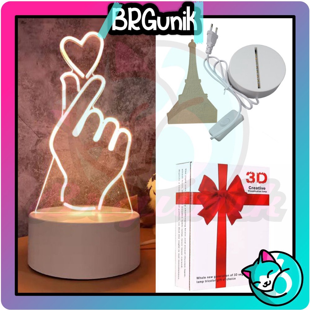 BRGUNIK Lampu Tidur Hias LED 3D Acrylic Transparant Kaca Bening Pajangan Hiasan Hadiah R475