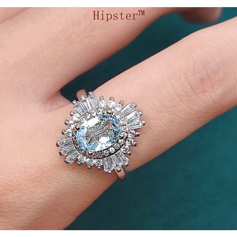 Natural Blue Topaz Ring Creative Opening Women