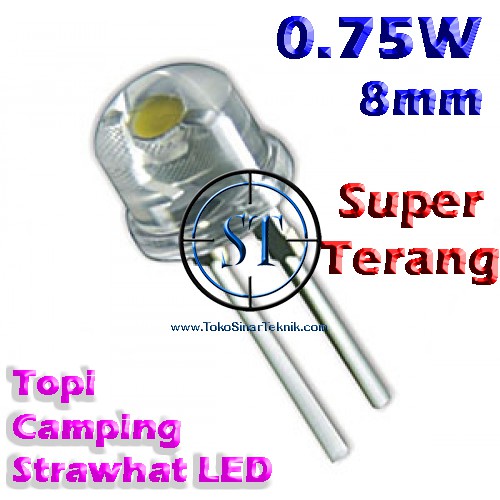 10 pcs LED Putih = Putih 8mm Camping ( StrawHat ) Straw Hat White Lampu Senter CCTV Terang isi 10 Buah