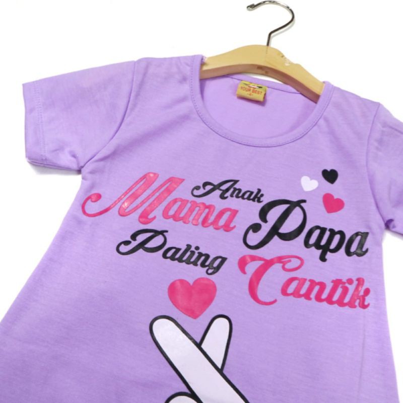 SETELAN SIKUNING BAJU ANAK PEREMPUAN 2-6 TAHUN MOTIF ANAK MAMA PAPA PALING CANTIK