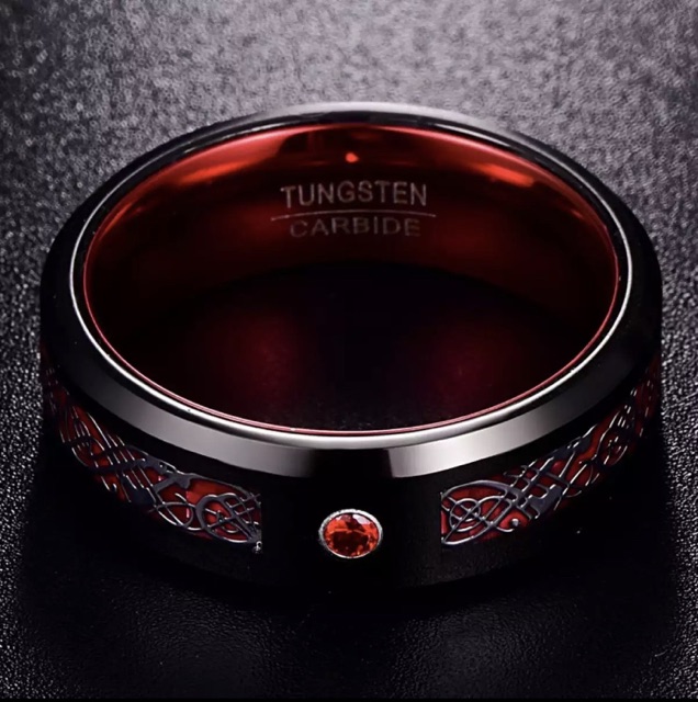 Cincin Pria Tungsten Carbide Original Red Dragon Celtic Cubic Zirconia High Quality