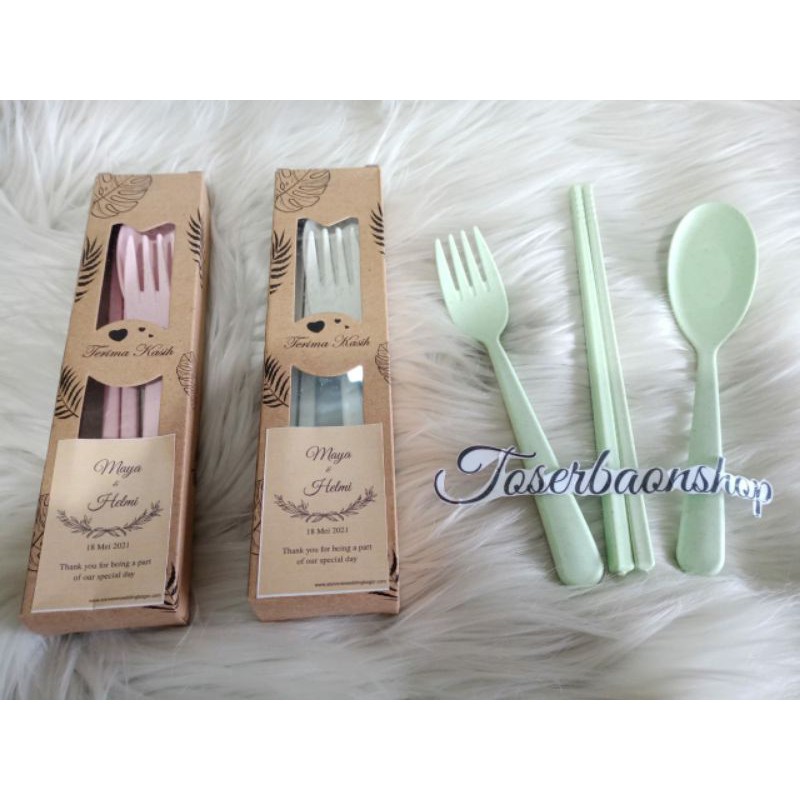 Souvenir alat makan sendok garpu sumpit kemasan paper box rustic