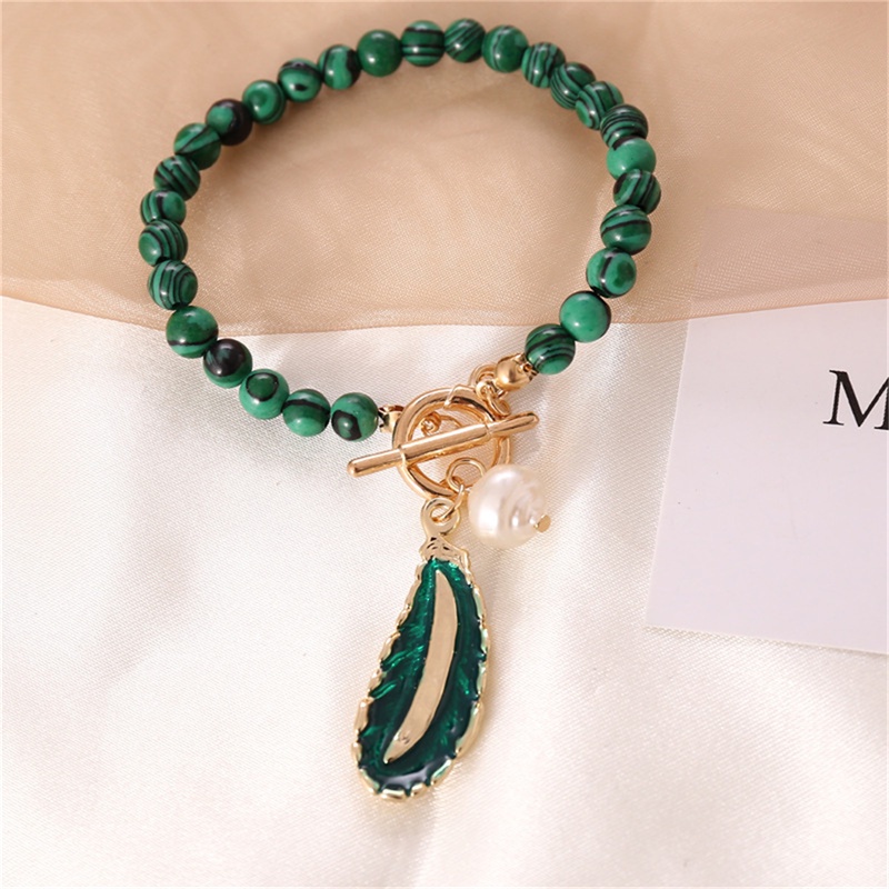 Hbid Kalung Rantai Liontin Daun Malachite Bahan Alloy Untuk Wanita