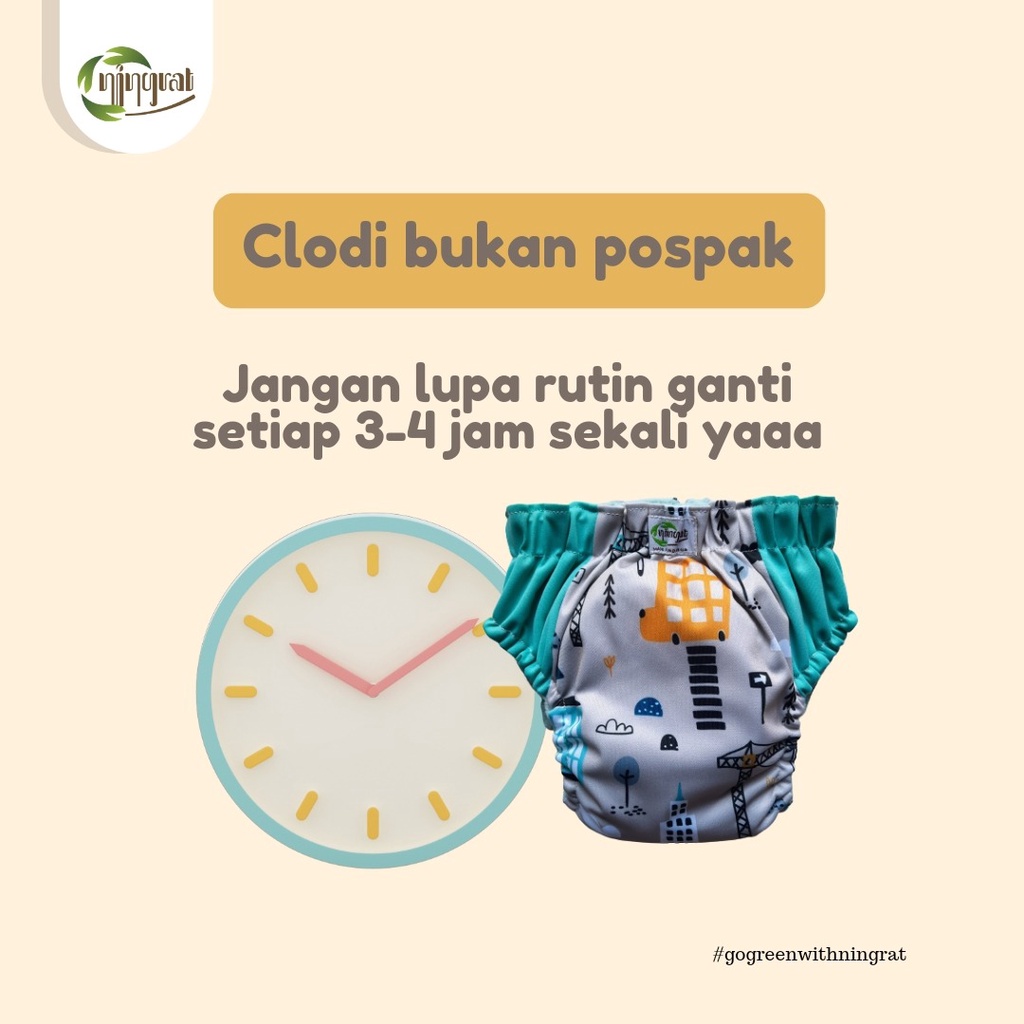 Clodi Celana All In One Popok Kain Cuci Ulang Insert Dijahit Menyatu Clodi Bayi Ningrat Full Motif Reguler BB 5-17 Kg