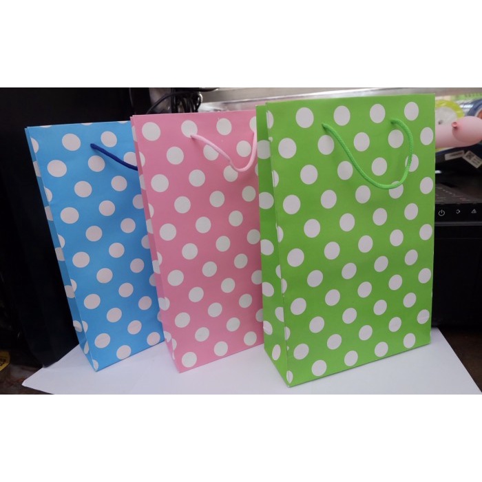 

✨ BISA COD ✨ paperbag polkadot tebal isi 12 pink biru hijau ungu