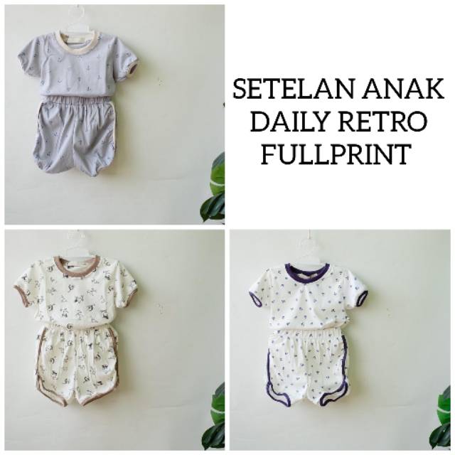 CF5 - SETELAN/STELAN ANAK PREMIUM PIYAMA BAJU TIDUR MAIN ANAK HARIAN DAILY RETRO FULLPRINT RIB