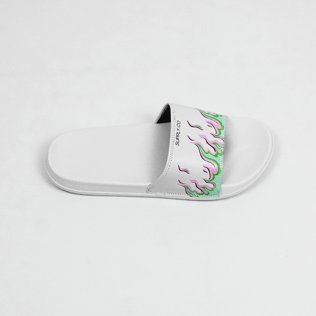 [SDL00029-30] White flame Sandal Slop Slide pria wanita original Supply.Co