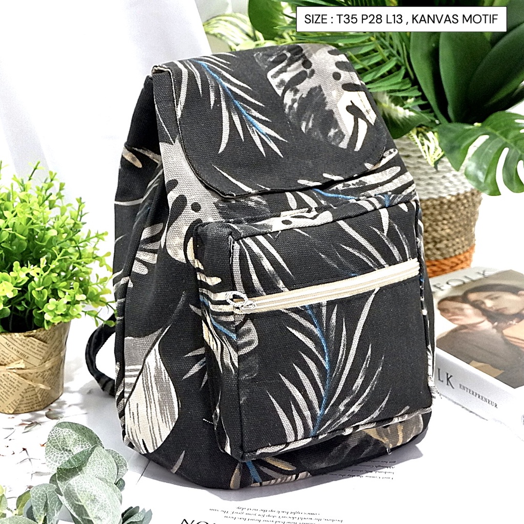 Ransel Kanvas Wanita Travel Multi-fungsional Tali Serut Ransel Siswa Campus Style banyak motif Warna-Motif 98