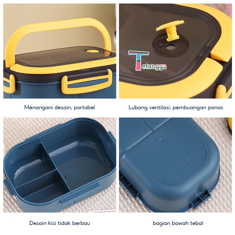 Tempat Makan Siang Kotak Bekal Single-Layer Makanan Bento Lunch Box Microwavable Anti Tumpah