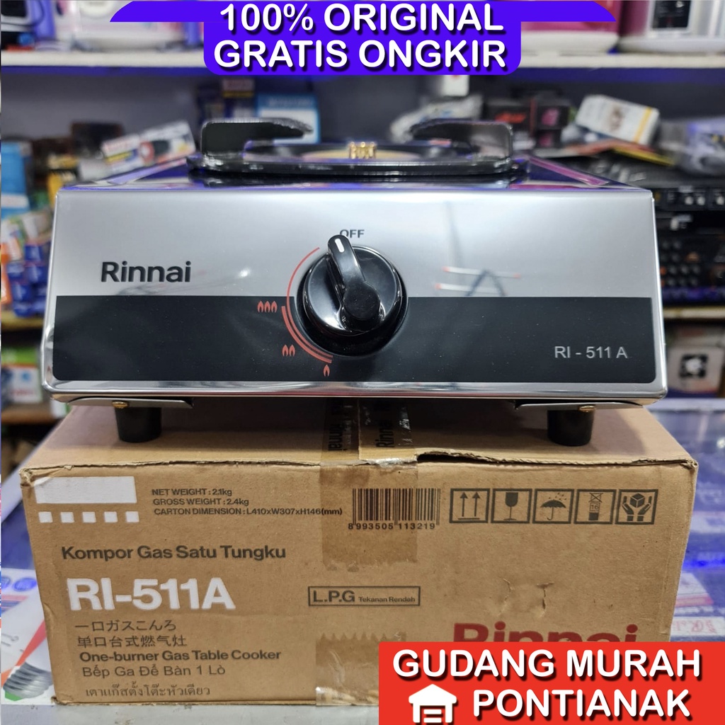 Kompor Gas Rinnai  dengan api Lilin RI 511A / RI-511A 511 A  1 tungku stainless  anti karat