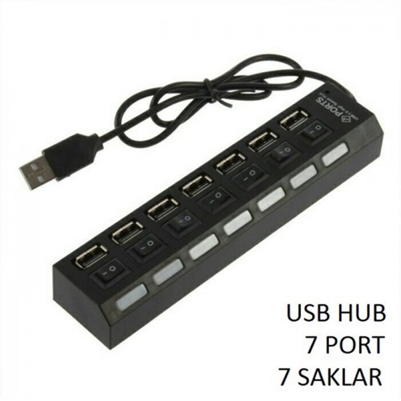 USB Hub 7 Port Extension - Hitam SAKLAR ON OFF NEW MODEL