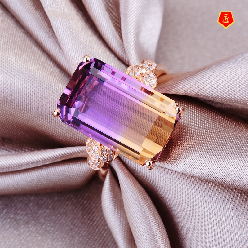 [Ready Stock]Micro-Inlaid Natural Amethyst Ring 18K Rose Gold Colored Gemstone