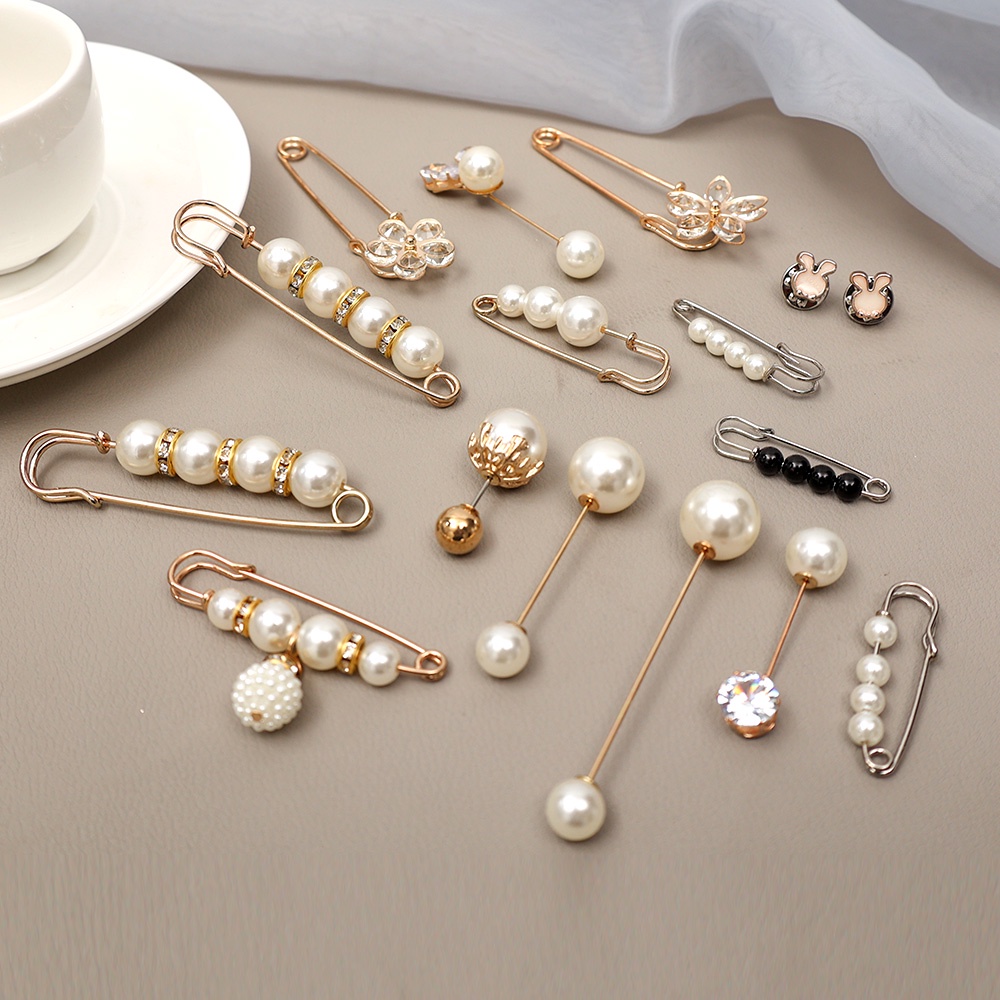 1 Set Waistband Pin Accessories Pearls Crystal Brooch Pins Waist Tighting Clap Anti Exposed Safty Pins Anti-fade Exquisite Elegant Brooches