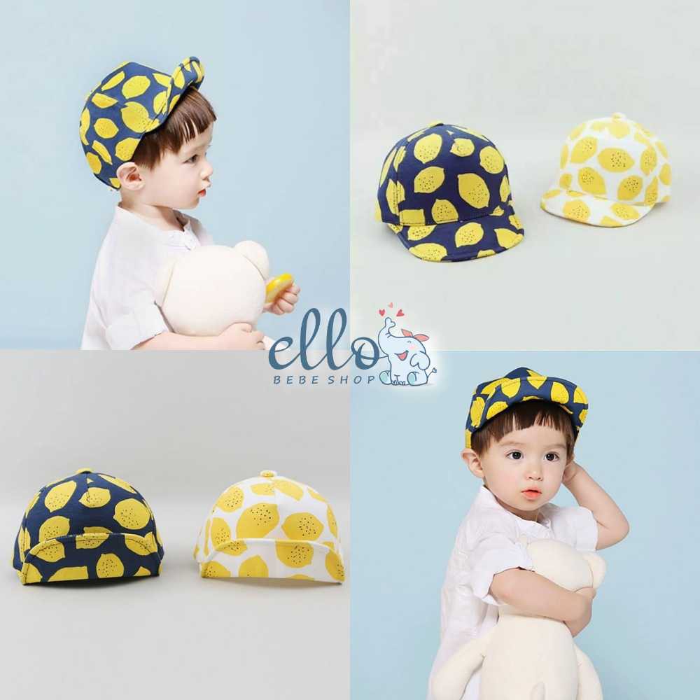 â¤ ELLOBEBE â¤ Topi Anak Bayi Ala Korea Baby Cowok Laki Cewek Girl Boy Import Motif Lemon Lemonade