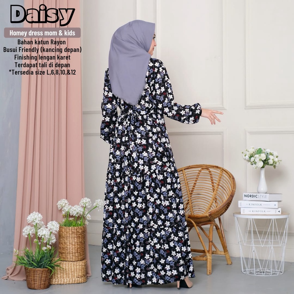 New_ (2)Daisy Dress Mom &amp; Kids-Gamis Katun Rayon Premium/Homey Dress Dewasa Jumbo-Motif Bunga-Nyaman dipakai