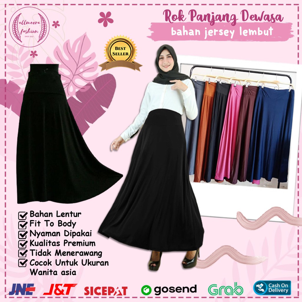 Rok Panjang Jersey Kerja Panjang Muslimah Kekinian  Polos Jumbo