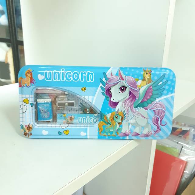 

KOTAK PENSIL UNICORN ANAK tempat pensil set penghapus penggaris