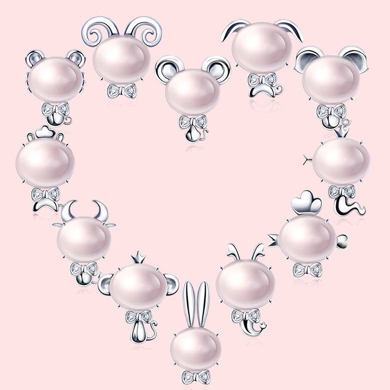 [Ready Stock]Fashion Personality Silver Plated Inlaid Ross Quartz Pink Crystal Zodiac Necklace