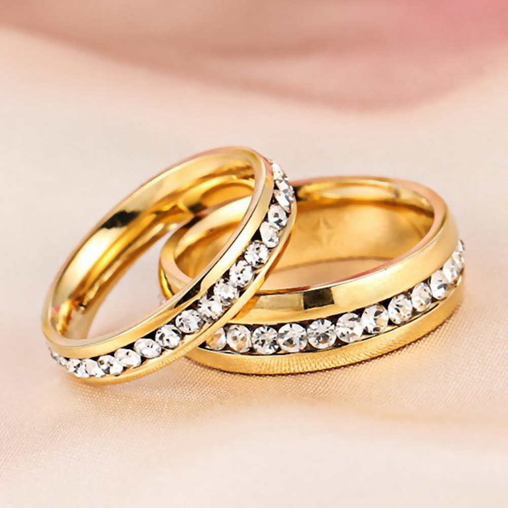 Cincin Kristal Berlian Imitasi Bahan Stainless Steel 6mm Lebar 6mm untuk Pasangan