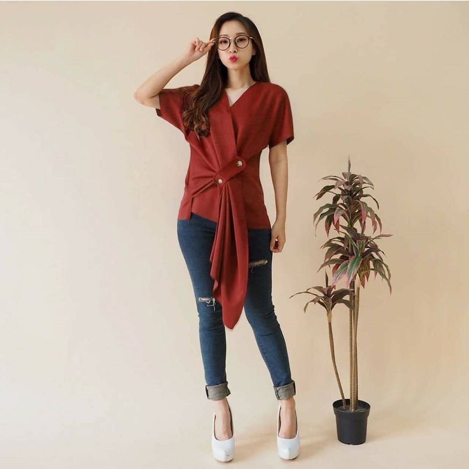 Blouse hitam army bata coklat Megan Top ECL