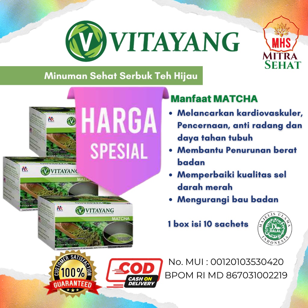 

Vitayang Matcha Minuman Serbuk Teh Hijau Klorofil Bubuk (3 Box x 10 Sachet)