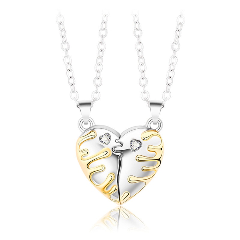 Fancyqube 2pcs Kalung Liontin Hati Magnetik Warna Emas Untuk Pasangan