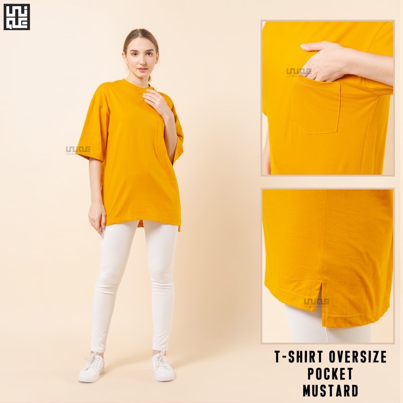 UNIQUE - (Pocket Series) Kaos Polos Oversize Pocket Cotton Combed 24s Pria & Wanita Tshirt Oversized Korea Croptop Hypbeast-Mustard