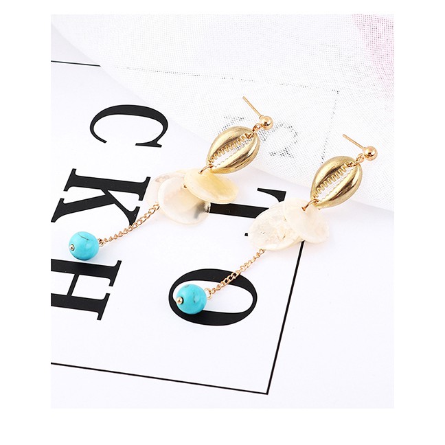 LRC Anting Tusuk Fashion Gold Alloy Shell Tassel Earrings Y61845