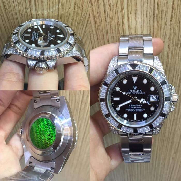 Jam Tangan Pria Rolex Sultan Submariner Diamond Automatic Saphire Fullset Box ORI