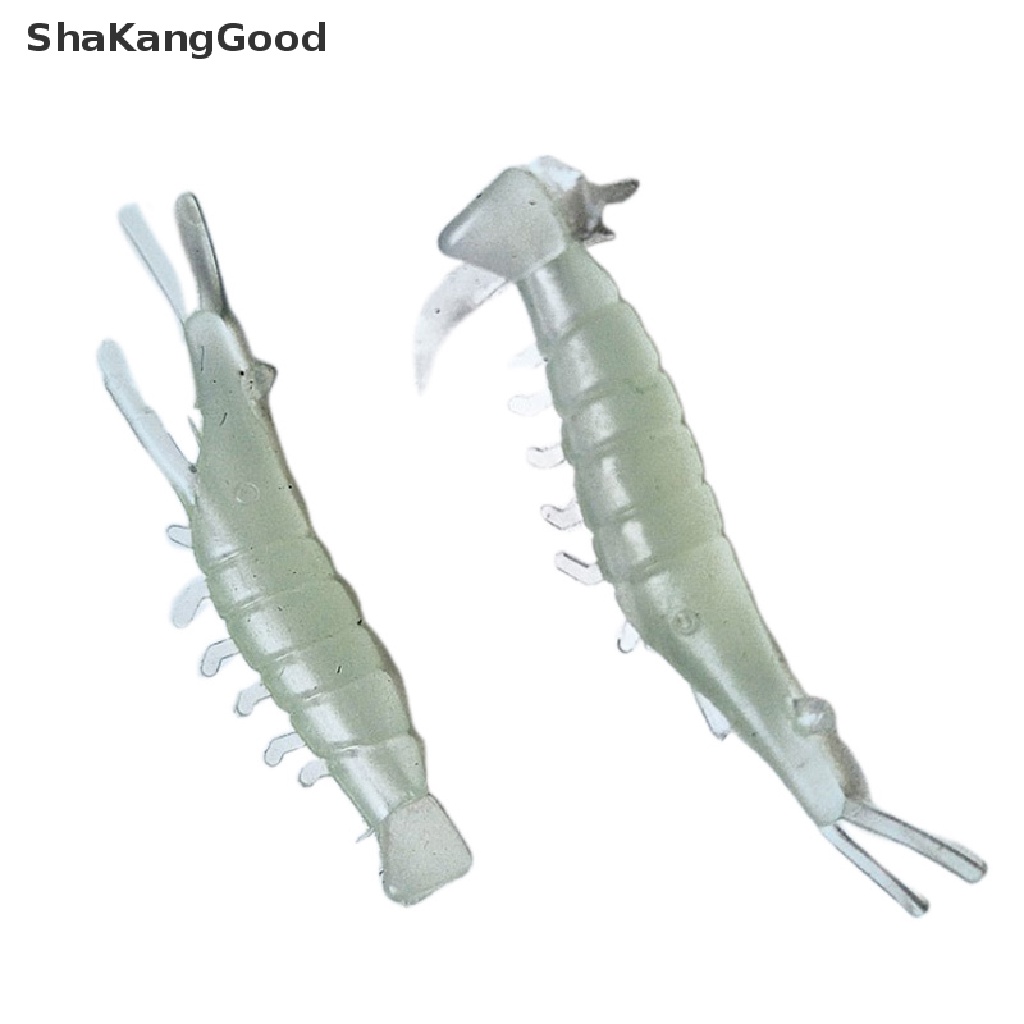 50 Pcs Umpan Pancing Bentuk Udang Hijau Luminous Bahan PVC Lembut Ukuran 0.6g