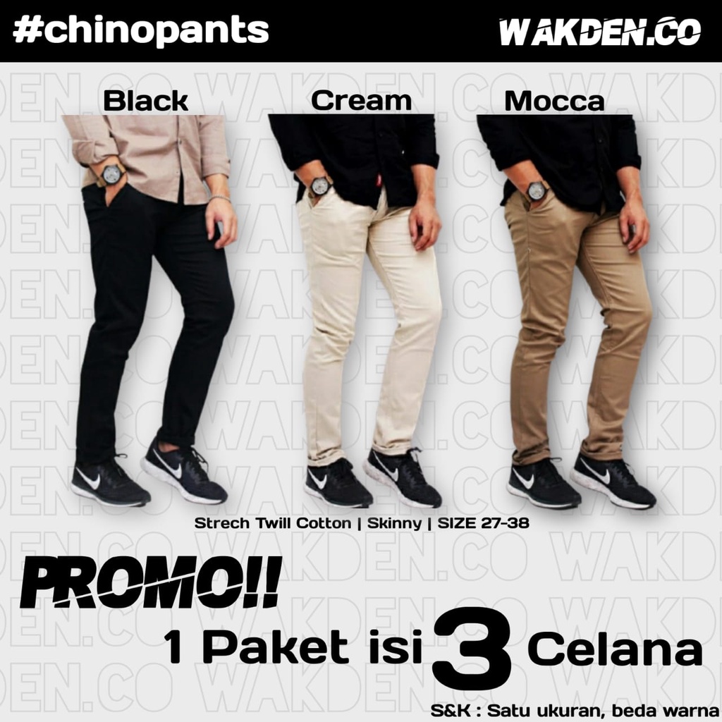 promo spesial 3 pcs hanya 100 ribu/satu paket celana cino/chino/chinos panjang pria best seller paling laris/paling murah