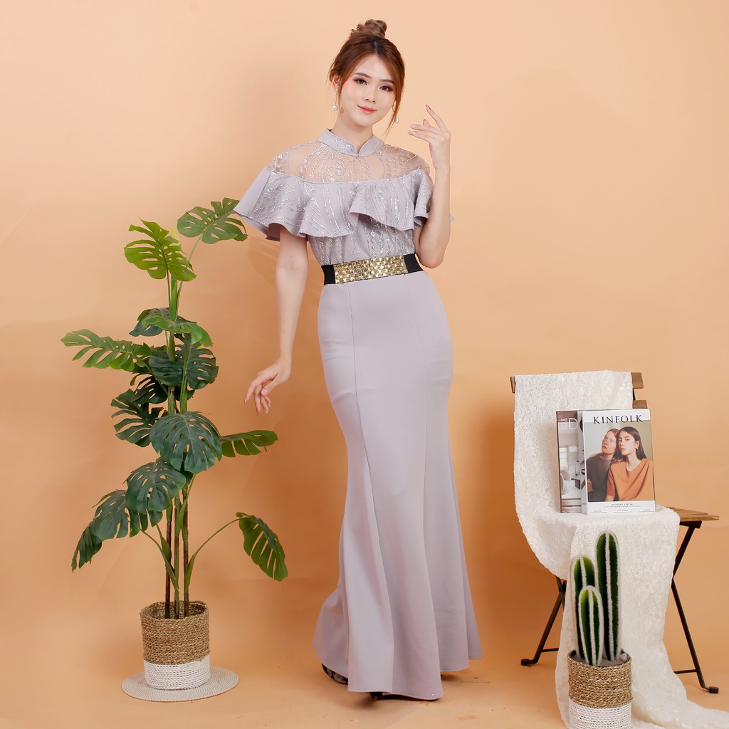 # 4795 , LONG DRES DUYUNG BAHAN SCUBA POLOS KOMBINASI TILE SUGAR CANDY FREE BELT