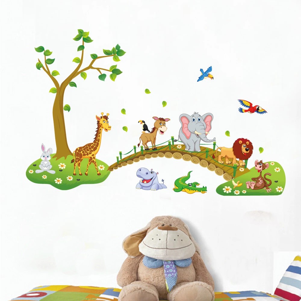 RELIZA WALL STICKER JEMBATAN ANIMAL HEWAN ANAK GAJAH JERAPAH STIKER DINDING ABC1041