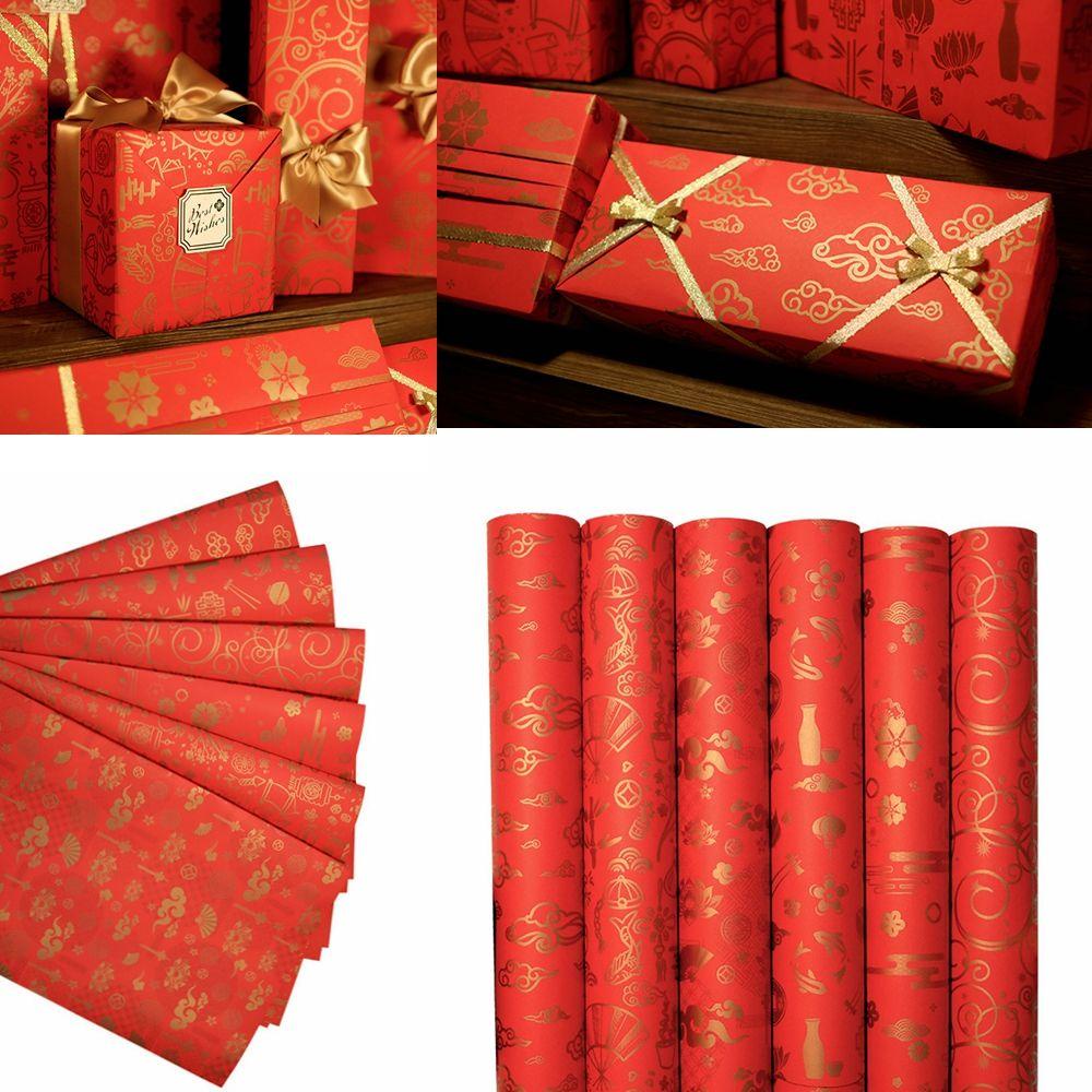 Suyo Kertas Pembungkus Kado50 * 70cm Kado Tahun Baru Imlek Merah Gift Wrap Storage