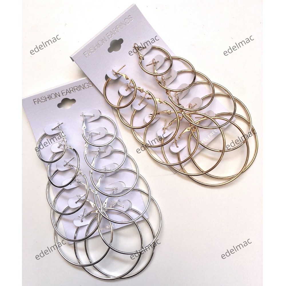 Anting Ring Bulat Hoop Earrings Gold Silver Circle Earring Set Fashion Accesories Jewelry