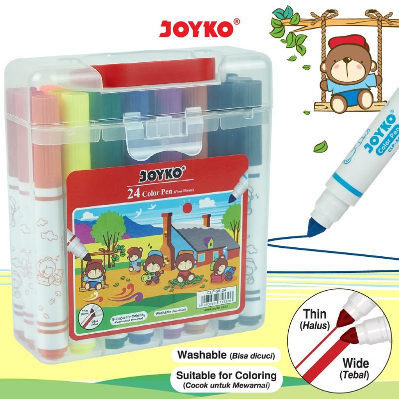 Pulpen Warna Color Pen Joyko CLP-56 24 Warna Bisa Dicuci