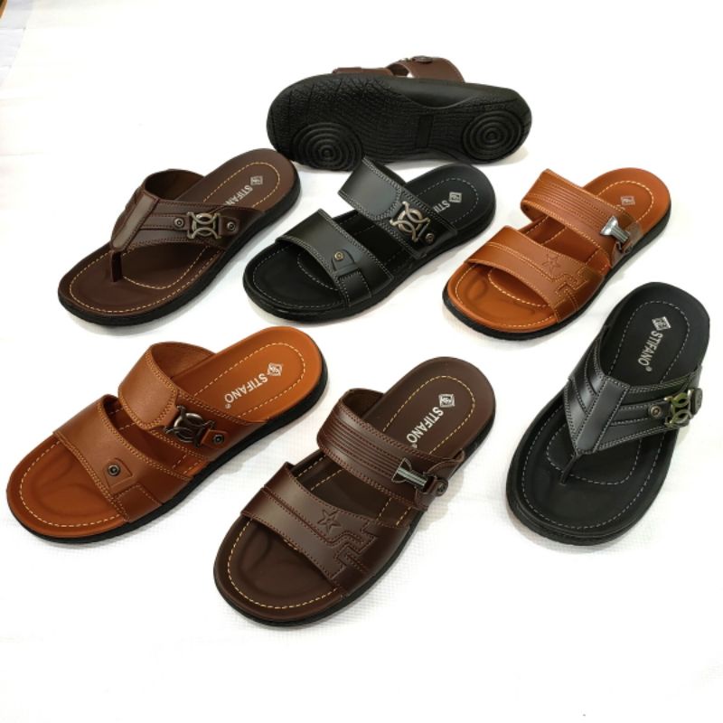 Sandal pria terbaru STIFANO KC 01, 02, 03 kulit sintetis + acesories premium