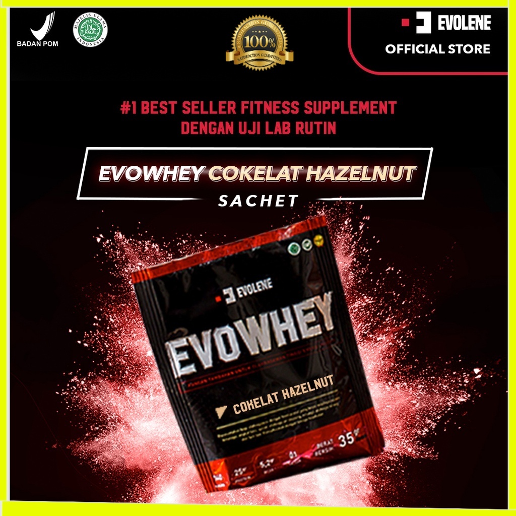 Evowhey Hazelnut SACHETAN - Suplemen fitness pembentuk Otot - Defisit kalori - Susu Protein - Suplemen Fitness - Minuman Protein - Suplemen Workout Evolene Evoline Evolen