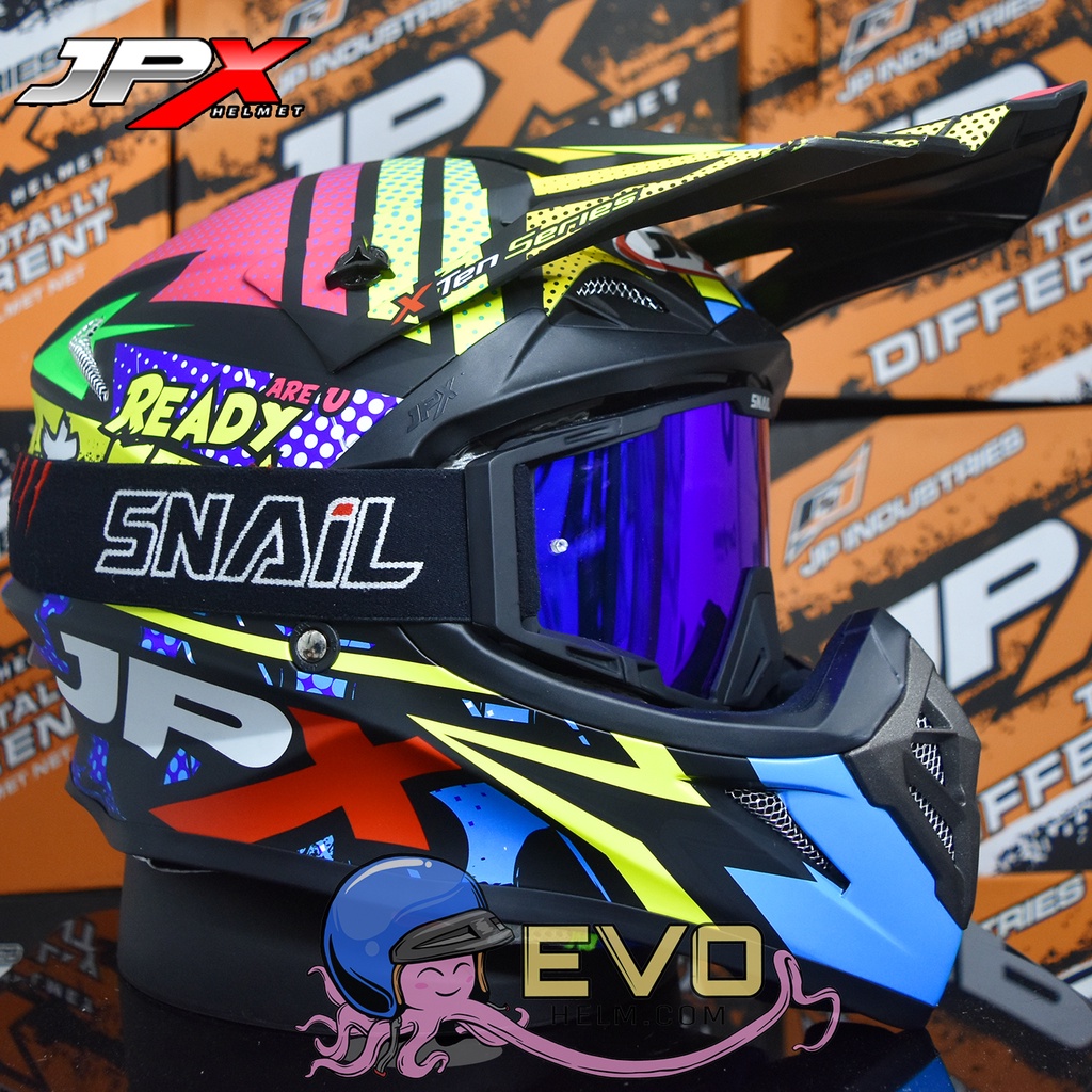 HELM JPX CROSS_FOX1 SERI X10 - BLACK DOFF + GOOGLE SNAIL (ONGKIR 2 KG) ORIGINAL HELM JPX X10 READDY TO ROCK HELM JPX MOTIF TERBARU TRAIL MOTIF HELM JPX MOTIF SUPERCROSS X10 HELM JPX TERBARU