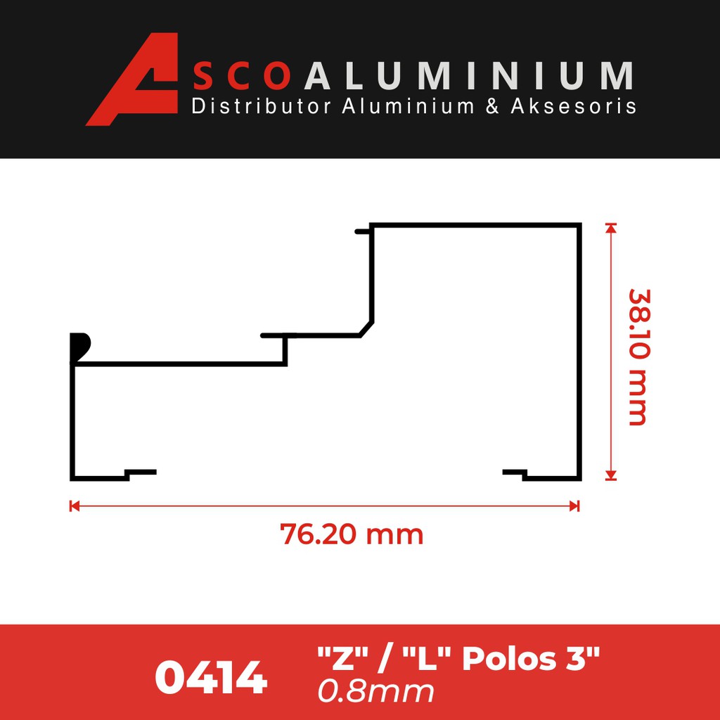 Aluminium "Z"/"L"  Polos Profile 0414 kusen 3 inch