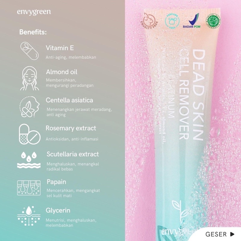 ENVYGREEN Dead Skin Cell Remover 15gr BPOM Envy Green (New Packaging) Scrub Exfoliasi