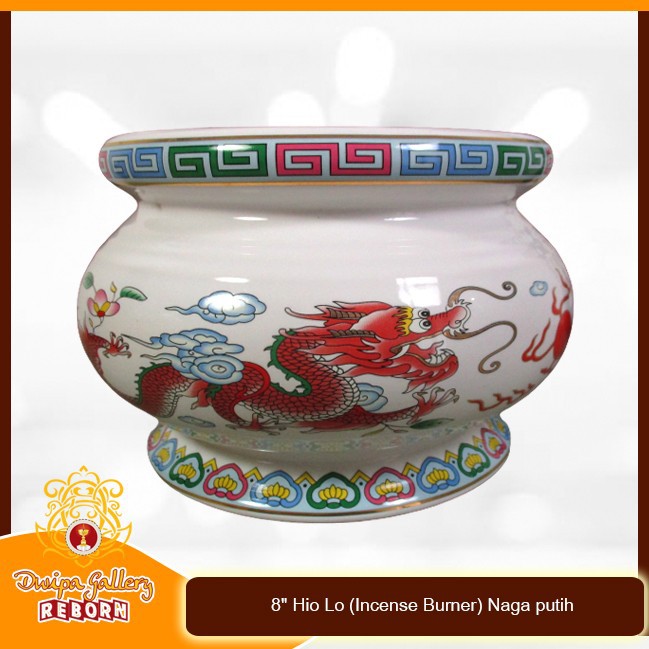 Tempat dupa Keramik 8&quot; Hio Lo (Incense Burner) Naga putih