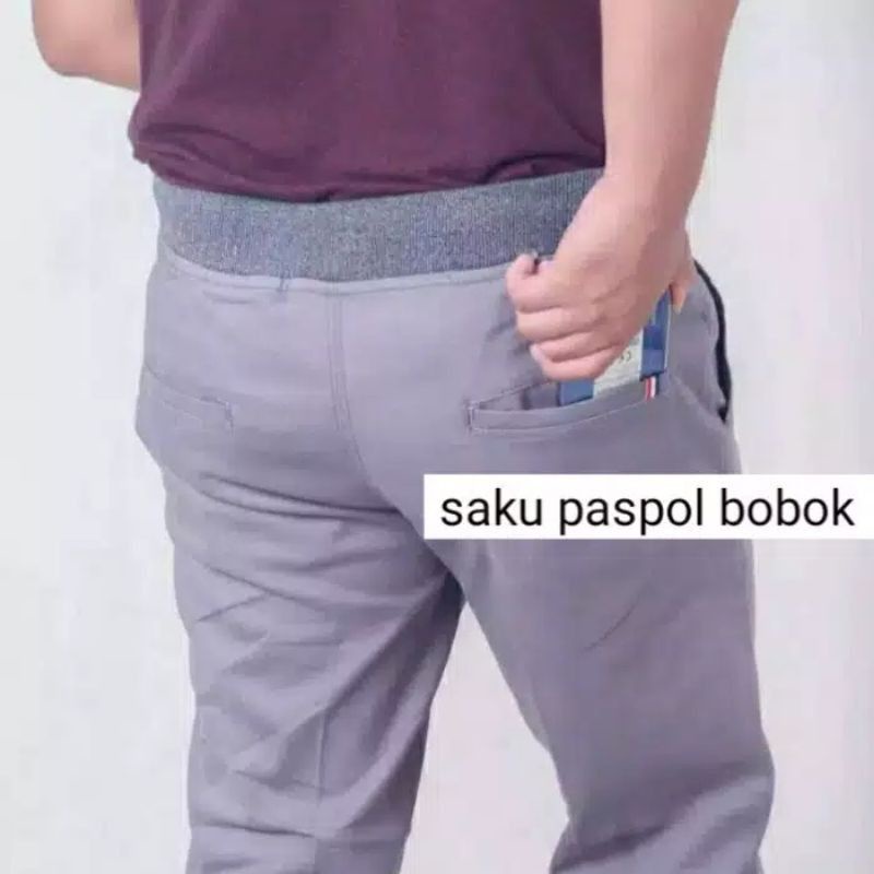 TERLARIS CELANA PANJANG PRIA CHINO CINO KOLOR RIP RIB PINGGANG KARET ABU CREAM MOCCA HITAM 27-38