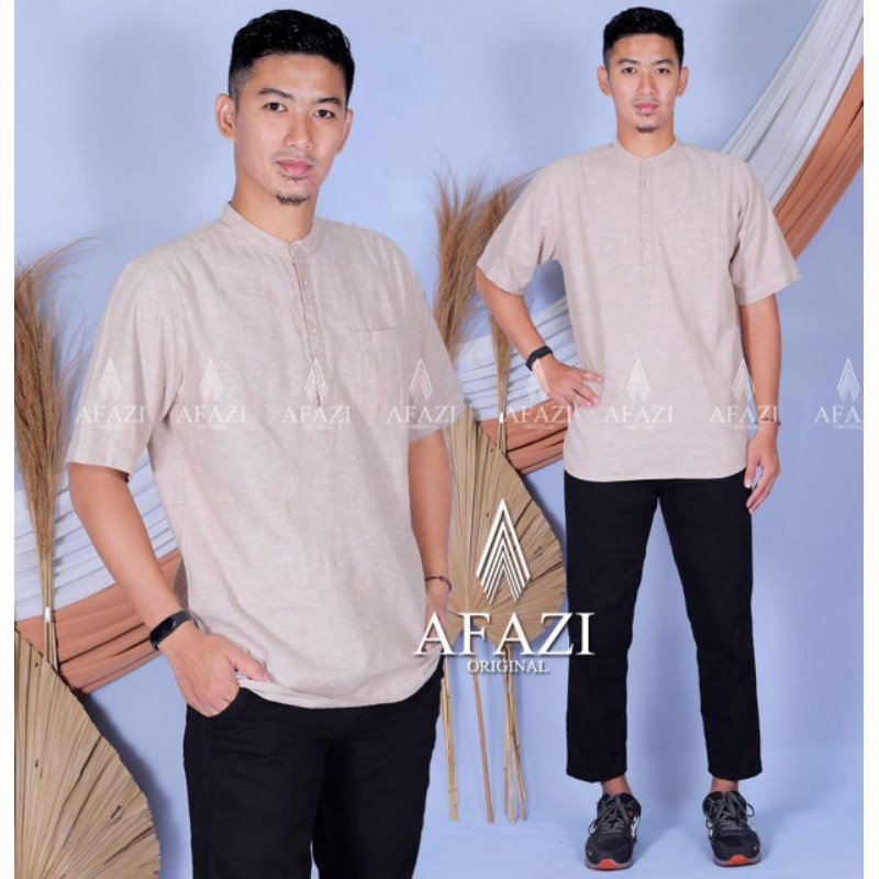 KOKO LENGAN PENDEK LINEN PREMIUM ORIGINAL BY AFAZI KEMKO FASHION PRIA KEMEJA MUSLIM FASHION MUSLIM