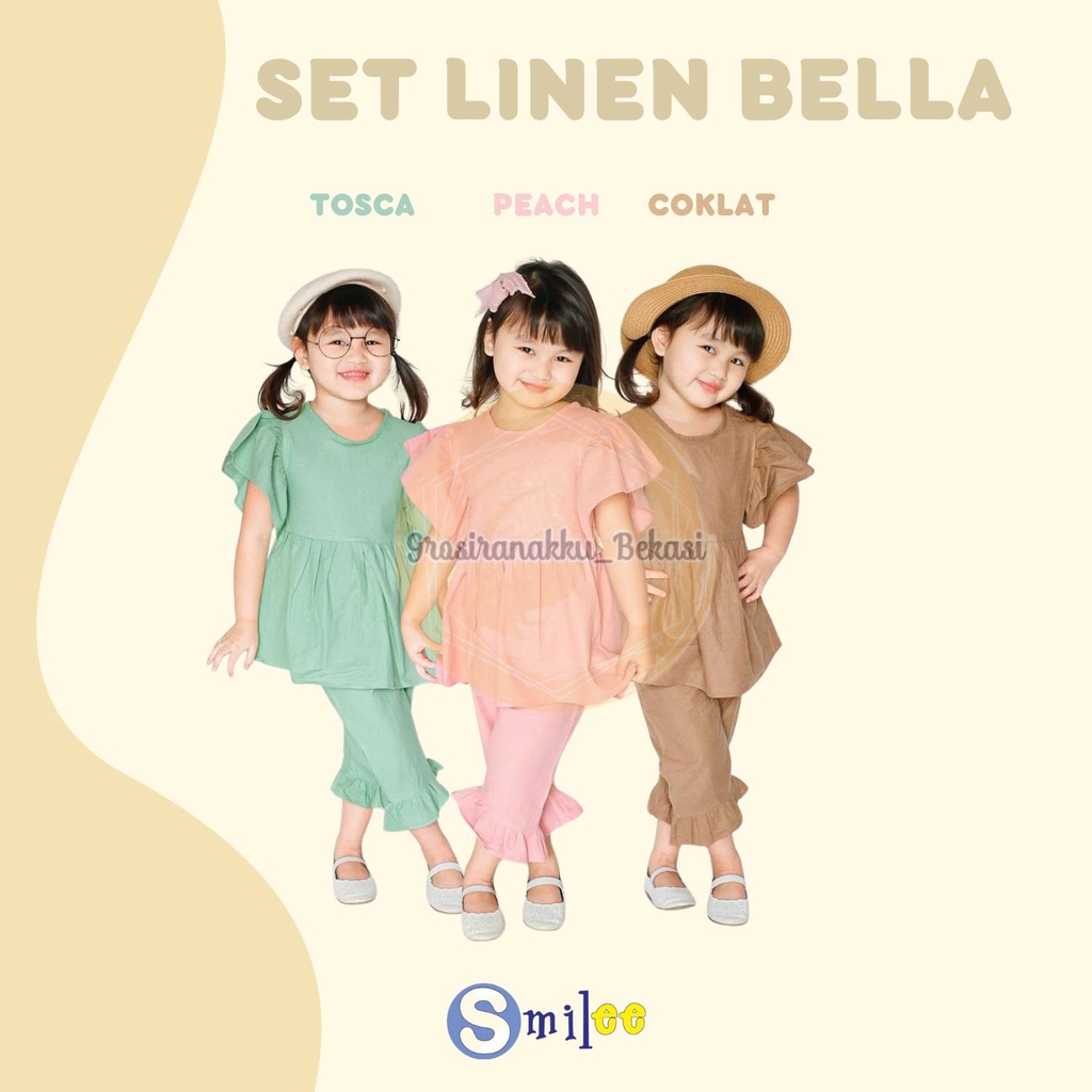 Setelan Anak Smilee Linen Bella Mix Warna Size 1-5TAHUN