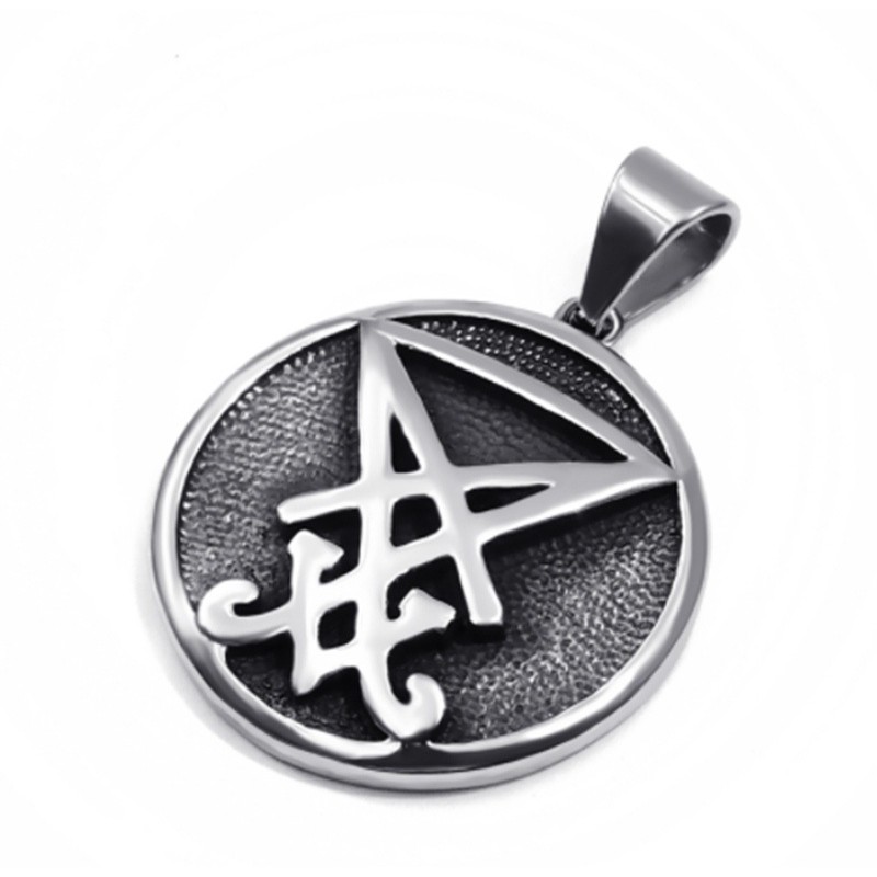 Fashion Mens Chain Sigil of Lucifer Seal of Satan Pendant Box Chain Necklace