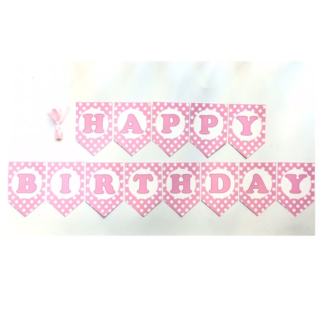 Banner Happy Birthday Polkadot/ Rangkaian Ultah/ Bunting Flag Ulang Tahun Biru Merah Pink Hitam