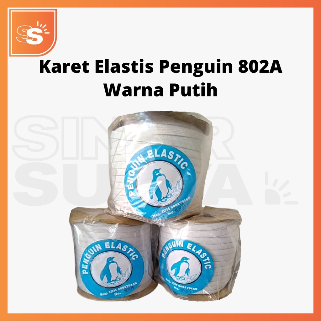 Karet Elastis Penguin 802A Ukuran 8mm (0,8cm) Warna Putih